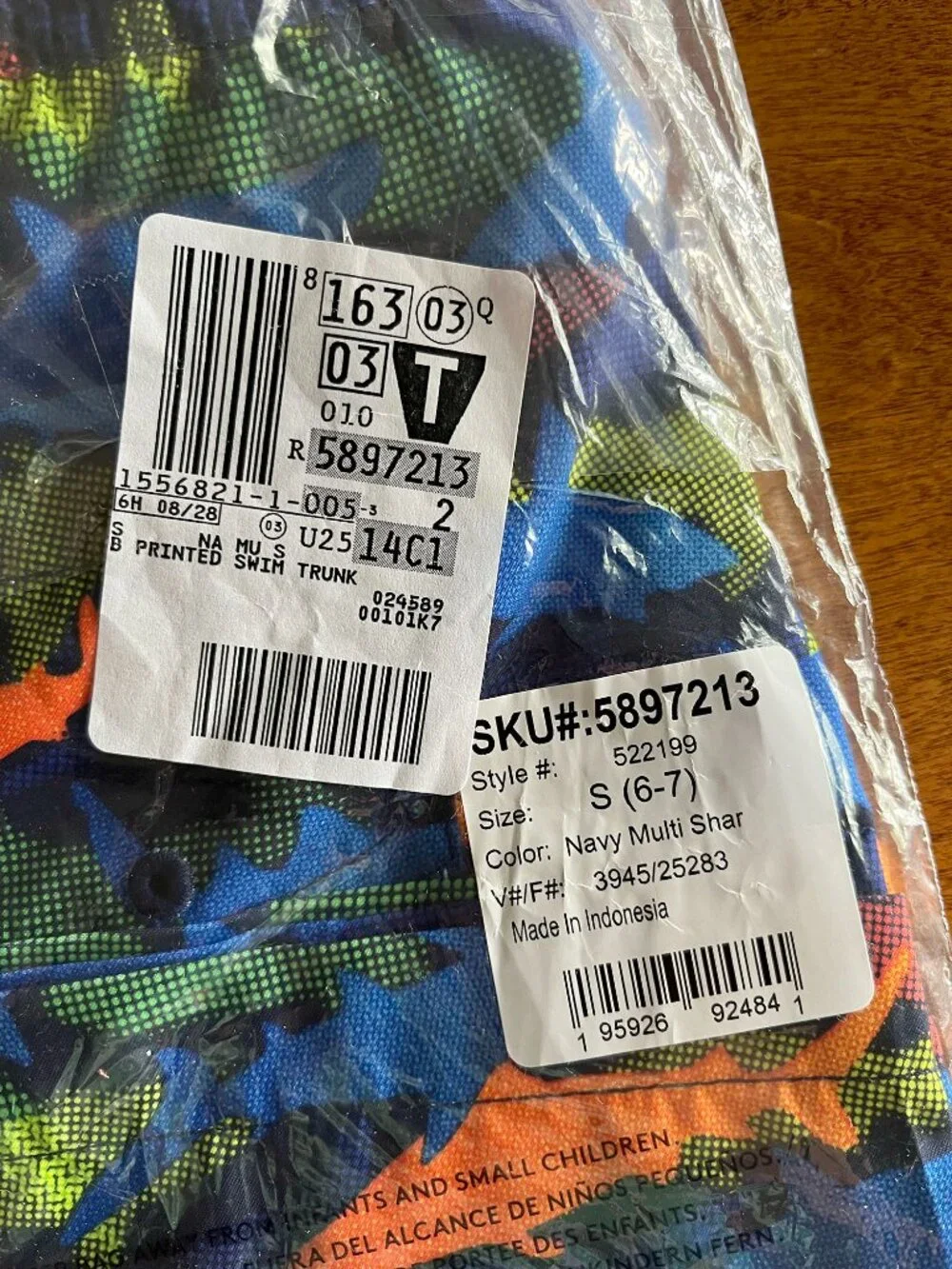 Lands' End shark swim trunks S 6-7 NWT
